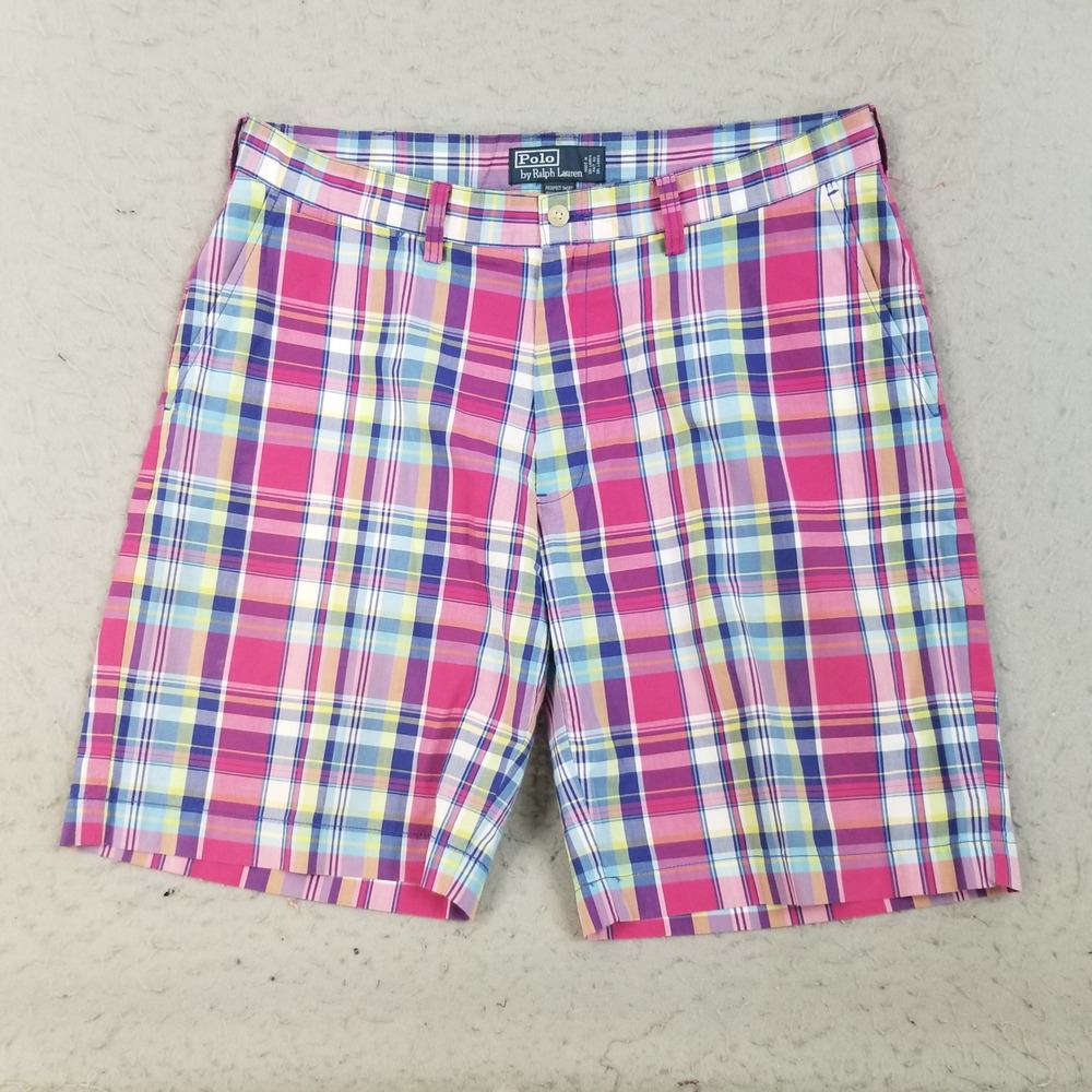 Polo Ralph Lauren Shorts Mens 36 Pink Madras Plaid Prospect Short 100% Cotton